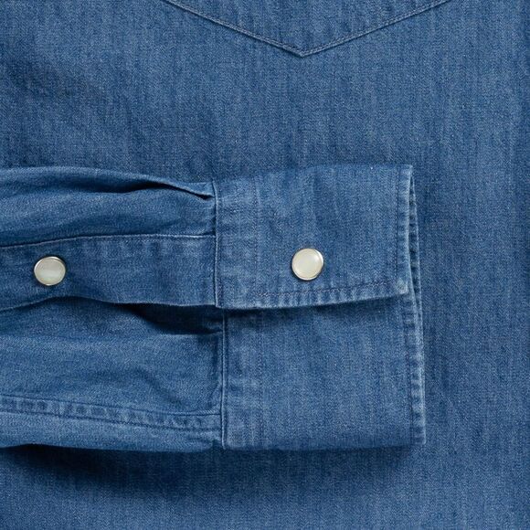 Ledbury Denim Blue Charlap Western Shirt Pearl Snap Sz 16 Tailored Fit M-L - Picture 5 of 12